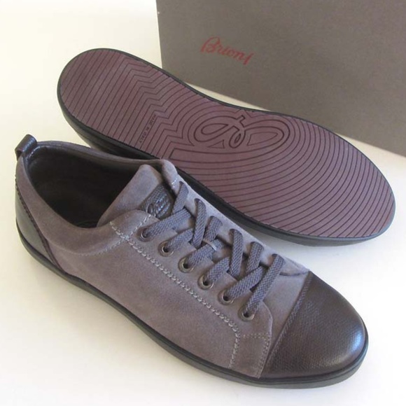 BRIONI logo grey suede low-top sneakers 40 / 7 US - Picture 2 of 8